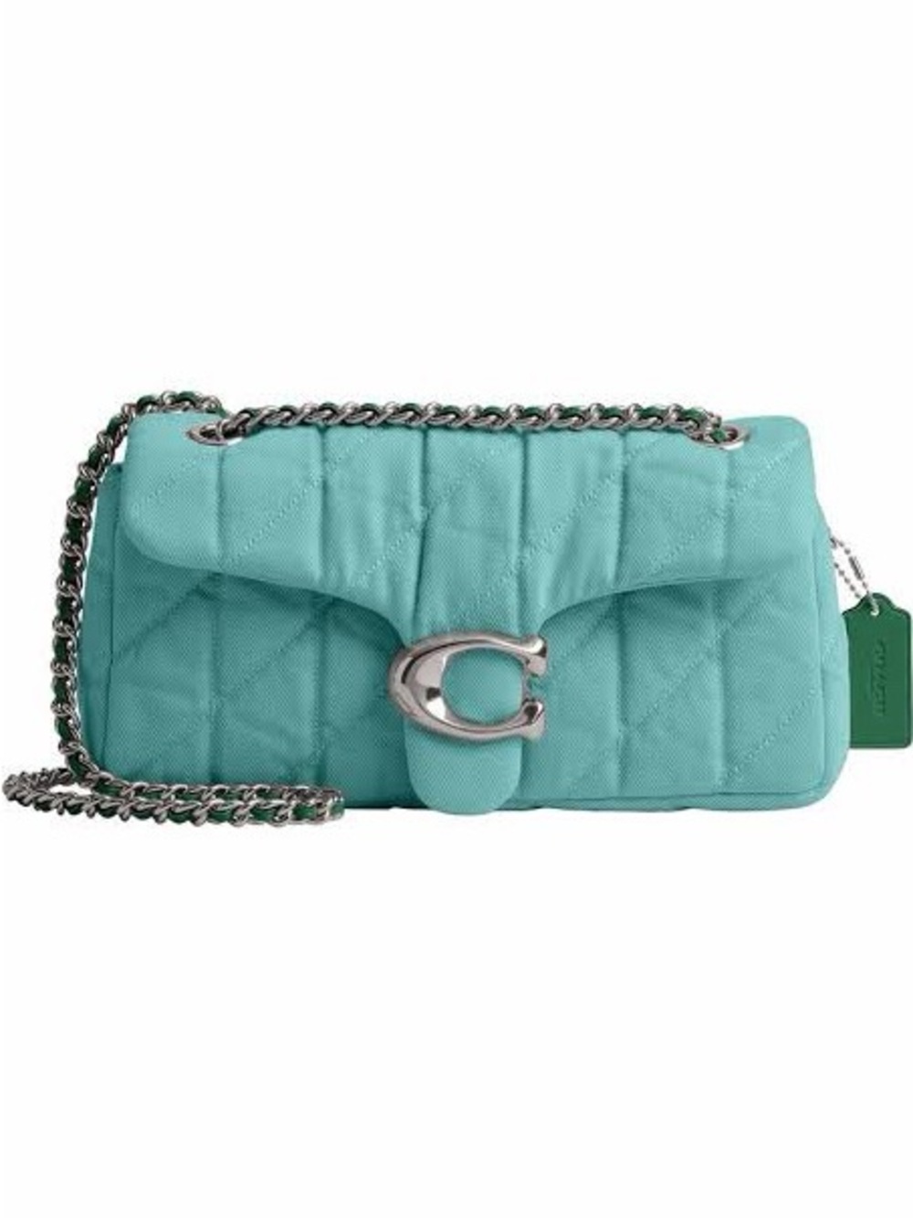 Coach Quilted Shoulder Bag in Turquoise with Chain Strap